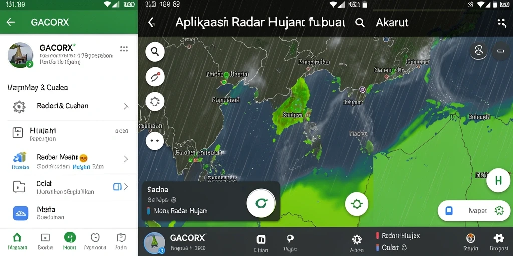 Tampilan utama GACORX menunjukkan peta radar hujan dengan informasi cuaca terbaru.