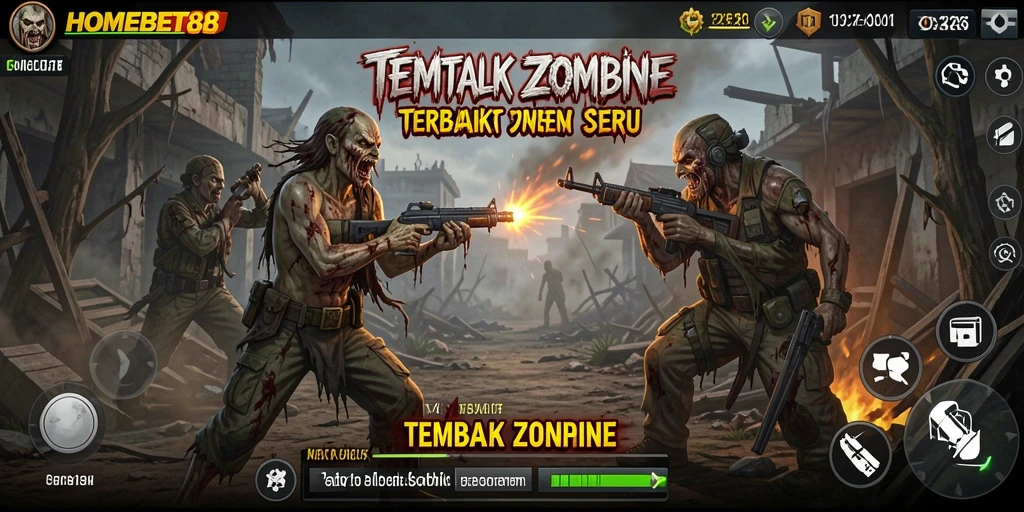 Tampilan antarmuka seru dari HOMEBET88 saat melawan zombie.