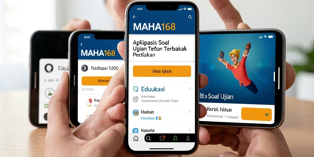 Antarmuka aplikasi MAHA168 dengan fitur soal ujian interaktif.